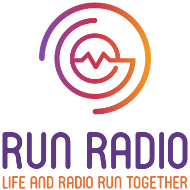 Run Radio logo with broken circle and wave graphic and "life and radio run together" tagline.